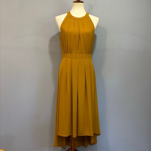 Mustard Yellow Banana Republic high-low high-collar dress, size 10 - Picture 1 of 11